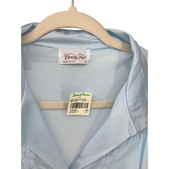 Vintage 60S/70S Vanity FairLight Blue Buttoned Robe Floral Collar Size L NWT - Picture 2 of 6